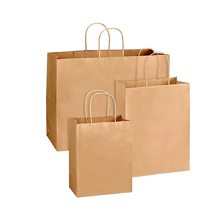 Restaurant Flat Handle Small Quantity Plain Gift Giant Vendor Cheapest Buyer Brown Kraft Paper Bag With Logo