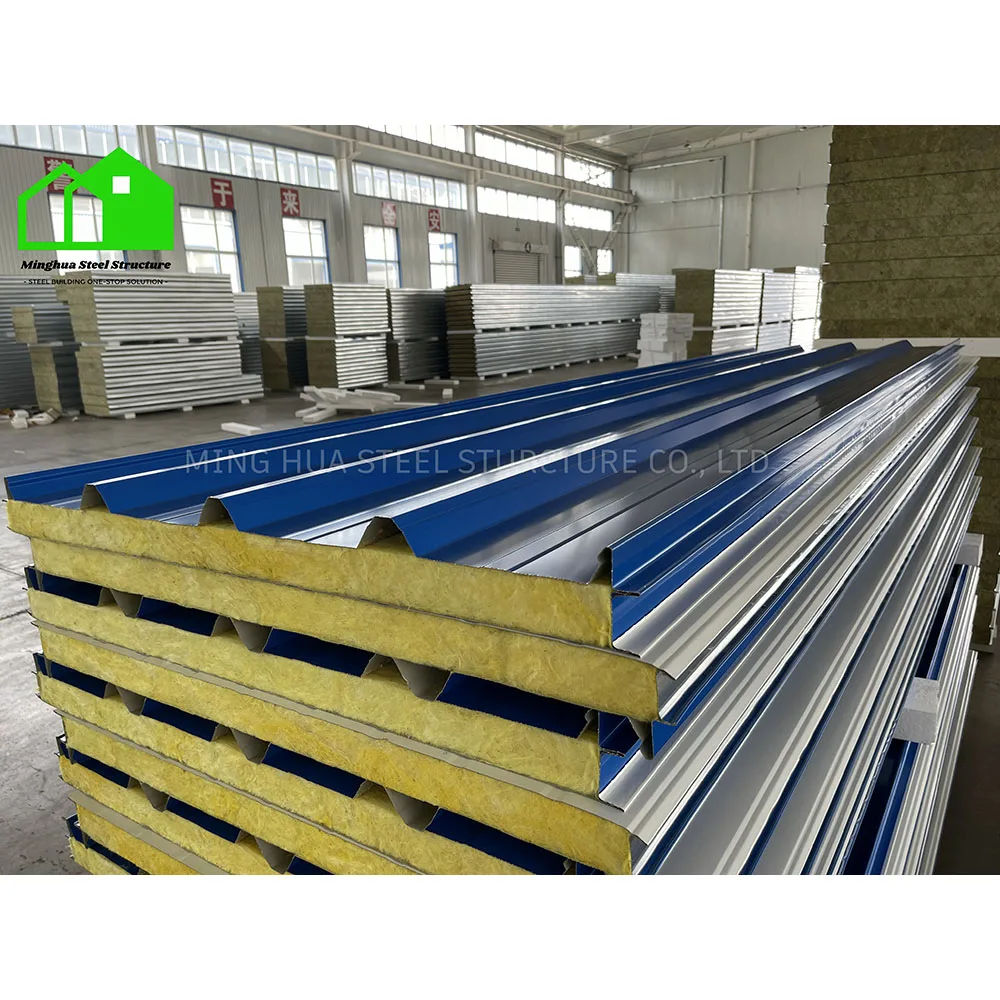 Rock Wool Waterproof and Fireproof Insulation Board Prefab Steel Sheet Rock Wool Sandwich Panel for Roof and Wall