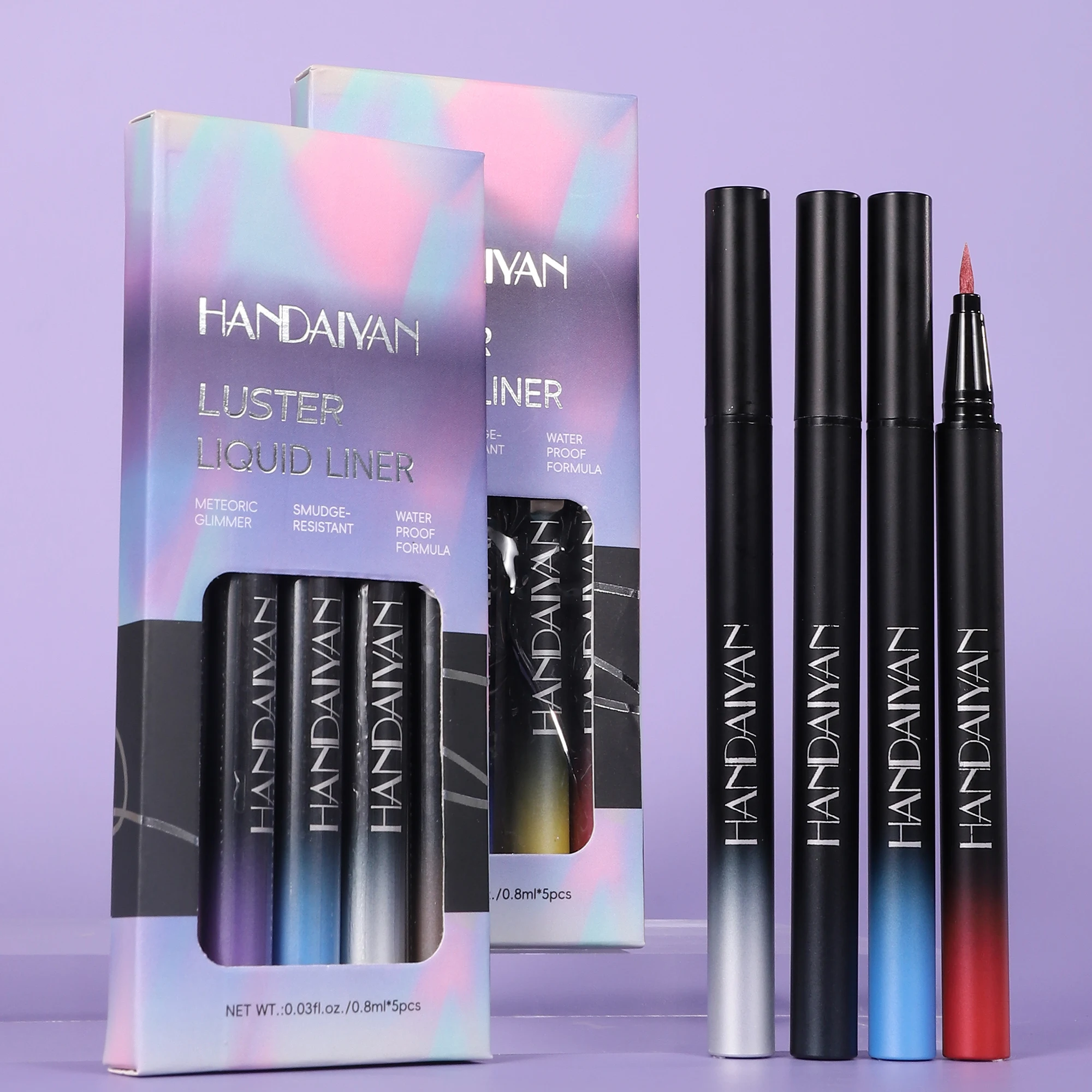 HANDAIYAN 5PCS Set Luster Liquid Metallic Eyeliner Black Private Label Eye Liner
