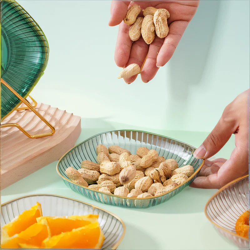 Light Luxury Transparent Fruit Plate Bone Dish Golden Edge Good-looking Dried Fruit Tray Fruit Plate Snack Dish