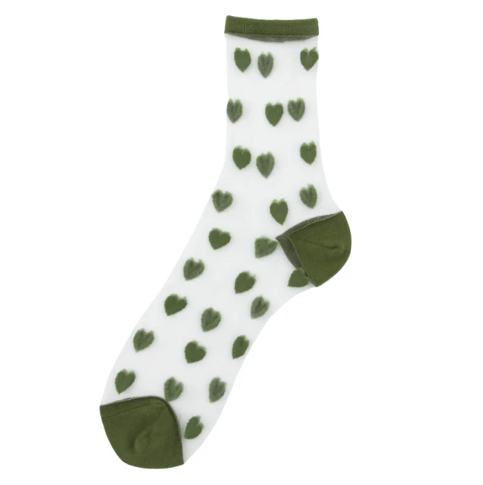 Womens summer thin sexy heart shape sheer socks lady polka dot transparent crystal short ankle spot silk socks