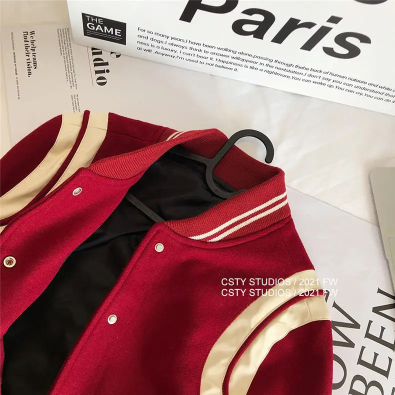 2023 Fashion Baseball Fall Jackets For Women Patchwork Crop Top Jackets Coats Red Varsity Bomber Jacket women