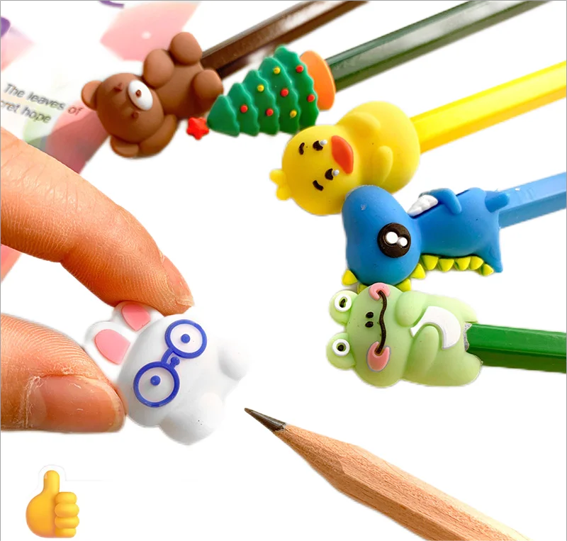 Manufacturer Custom Soft PVC Pen Cap 3D Cartoon Silicone Animals Pencil Cap Cover Ornament Cartoon Pencil Toppers