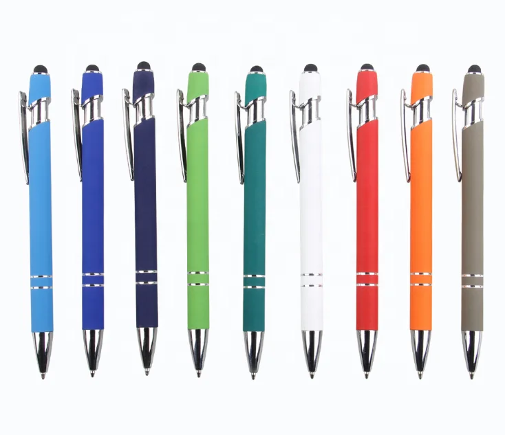 Business Office Novelty  Stylus Soft Touch Screen Pen 2 In 1 Custom logo Rubber Metal Ball Pen