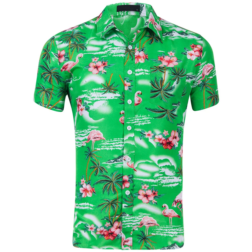 Wholesale Cheaper RTS allover print Resort shirts Peach Skin Island Palm Tree Beach shirts Aloha 100% polyester hawaiian shirts