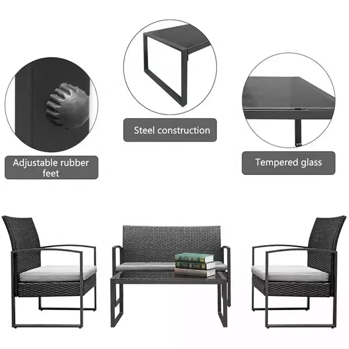 Outdoor Patio Furniture  Rattan Garden Sofa 4pcs Set