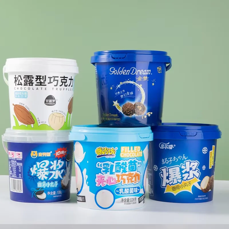 500ml 1L 2L 3L 5L White Clear Plastic Round Buckets With Lids And Handle Food Grade Packing Bucket Factory Supply Snack bucket