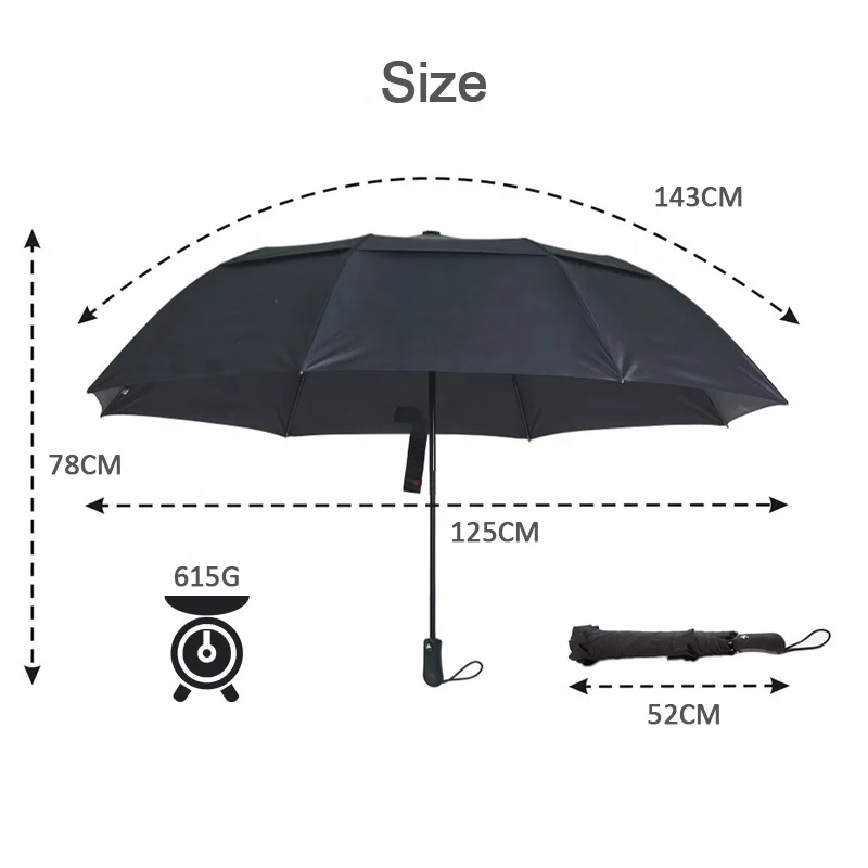 High Quality 28 Inch Large Long Double Vented Canopy Two Folding Golf Umbrella