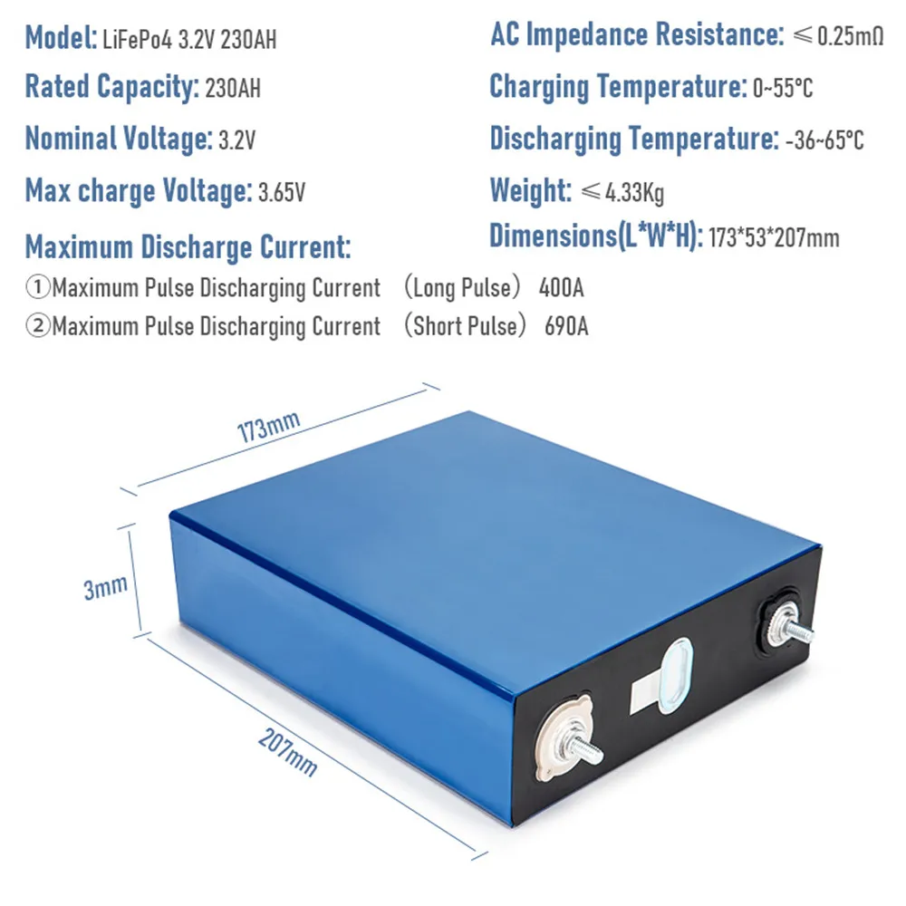 EU In Stock 230ah 200ah LiFePO4 Battery Grade A LFP230 3.2V 230ah Lifepo4 Cell(Bulk, Voltage & IR Matched)--Newest Version