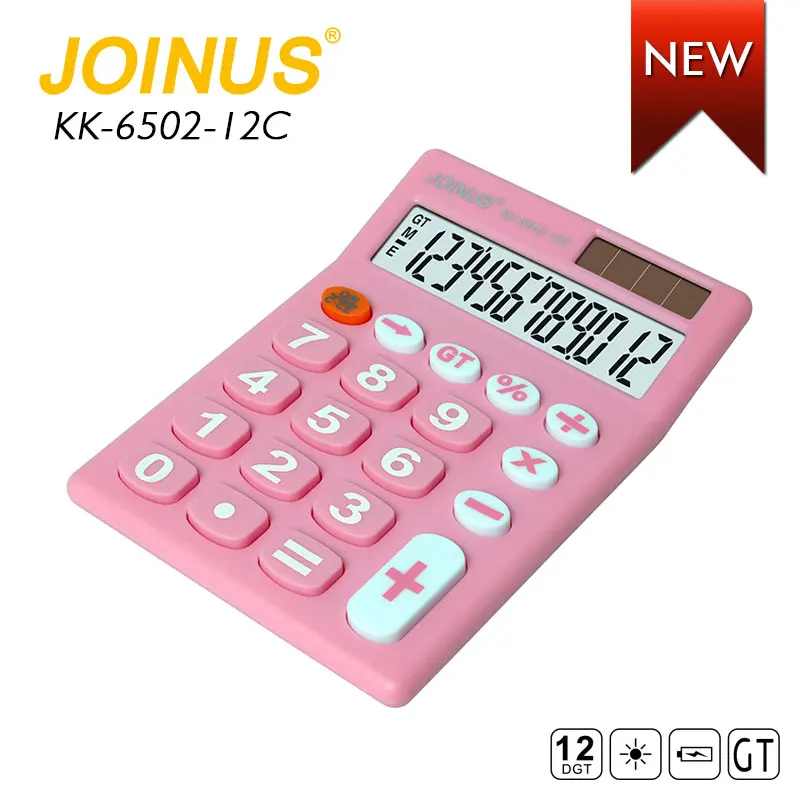 Beautifully Made pink Color 12-digit Solar Energy Type Desktop Calculator