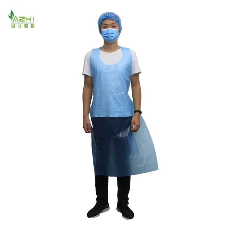 Yazhi disposable family PE apron dress  isolation gown with no sleeves waterproof blue plastic aprons bistro apron