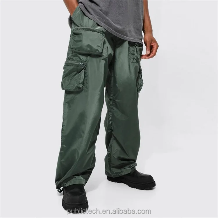 Manufacturer Baggy Multi Pocket Custom Parachute Cargo Pants Nylon Windbreaker Parachute Trouser