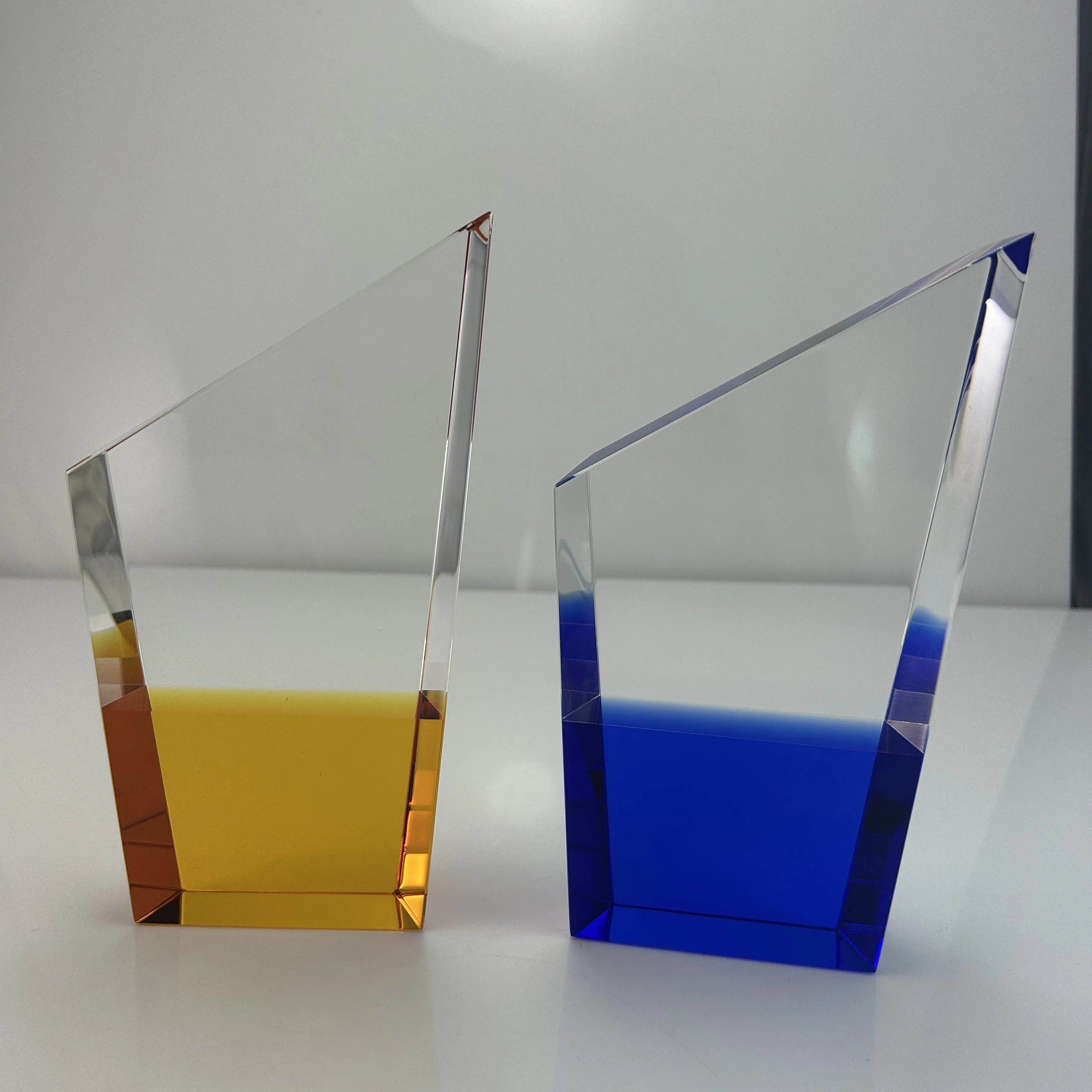 Custom business gift color crystal glass acrylic award trophy blank with crystal base crystal trophy