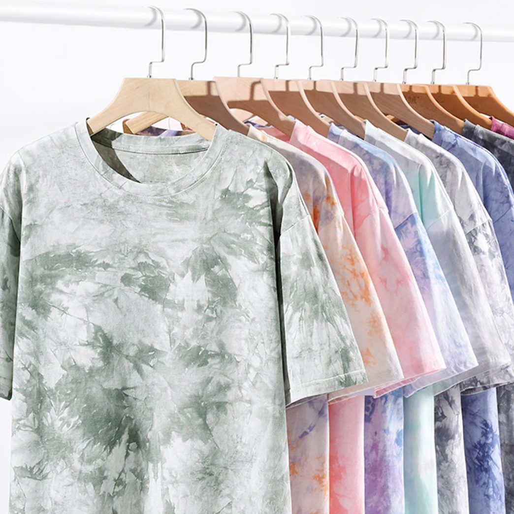 Wholesale fashion round neck tie dyed cotton tshirt custom logo digital printing logo mix color tie dye t-shirt for men