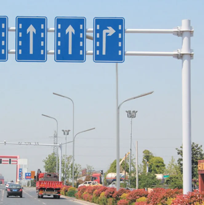 ODM OEM Q235 Galvanized Steel Conical Octagonal Street Billboard Post Traffic Warning Signal Integrated Pole For Traffic Control