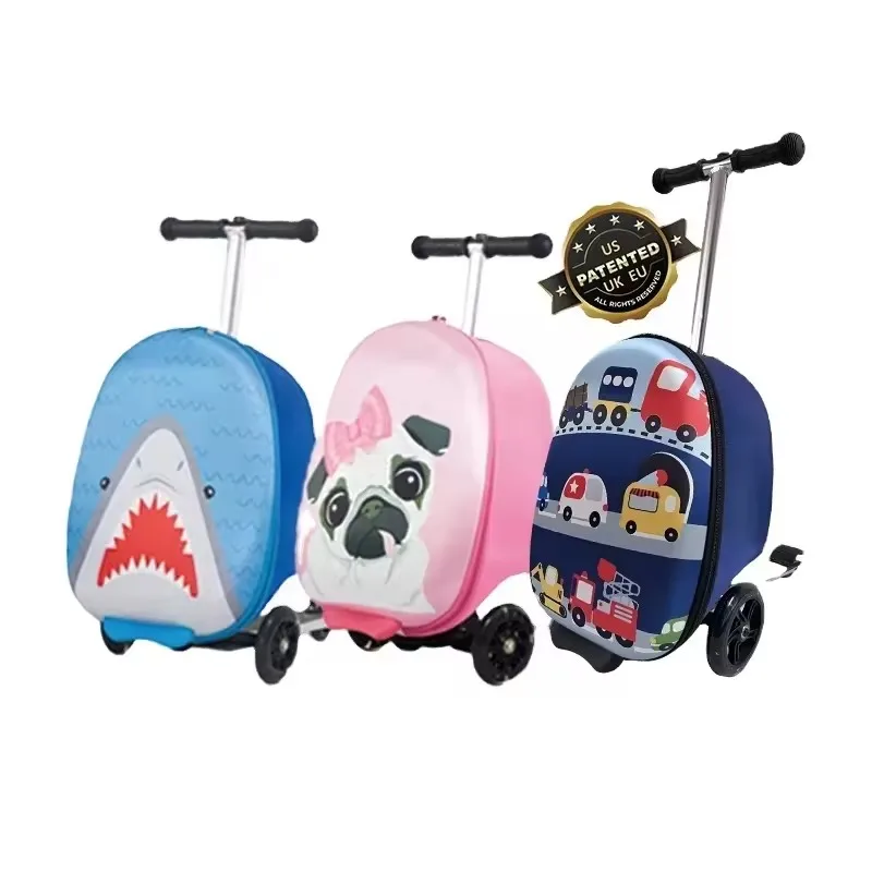 High quality Customized design airport non-battery mobility trolley children set de maletas de viaje set kids scooter suitcase