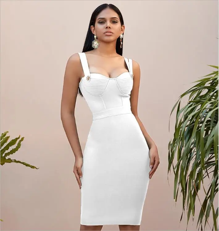 Women Bandage Dress Spaghetti Strap Fashion Backless Red Dress Square Collar Midi Party