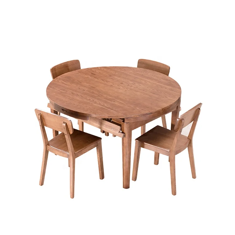 American Retro Wood Furniture Family Dinner Retractable Folding Transform Wooden Dining Room Table