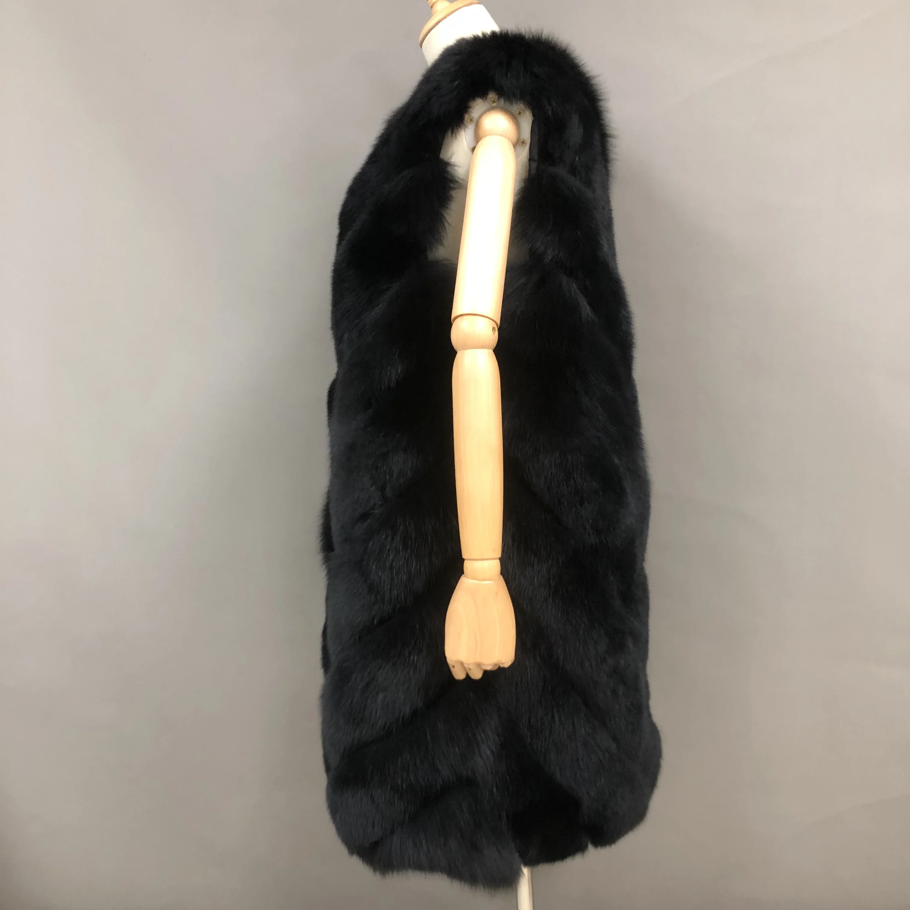 New Arrival Elegant Real Long Fox Fur Gilet 90cm Women Fashion waistcoat Winter Ladies Genuine Fur Vest Large Size