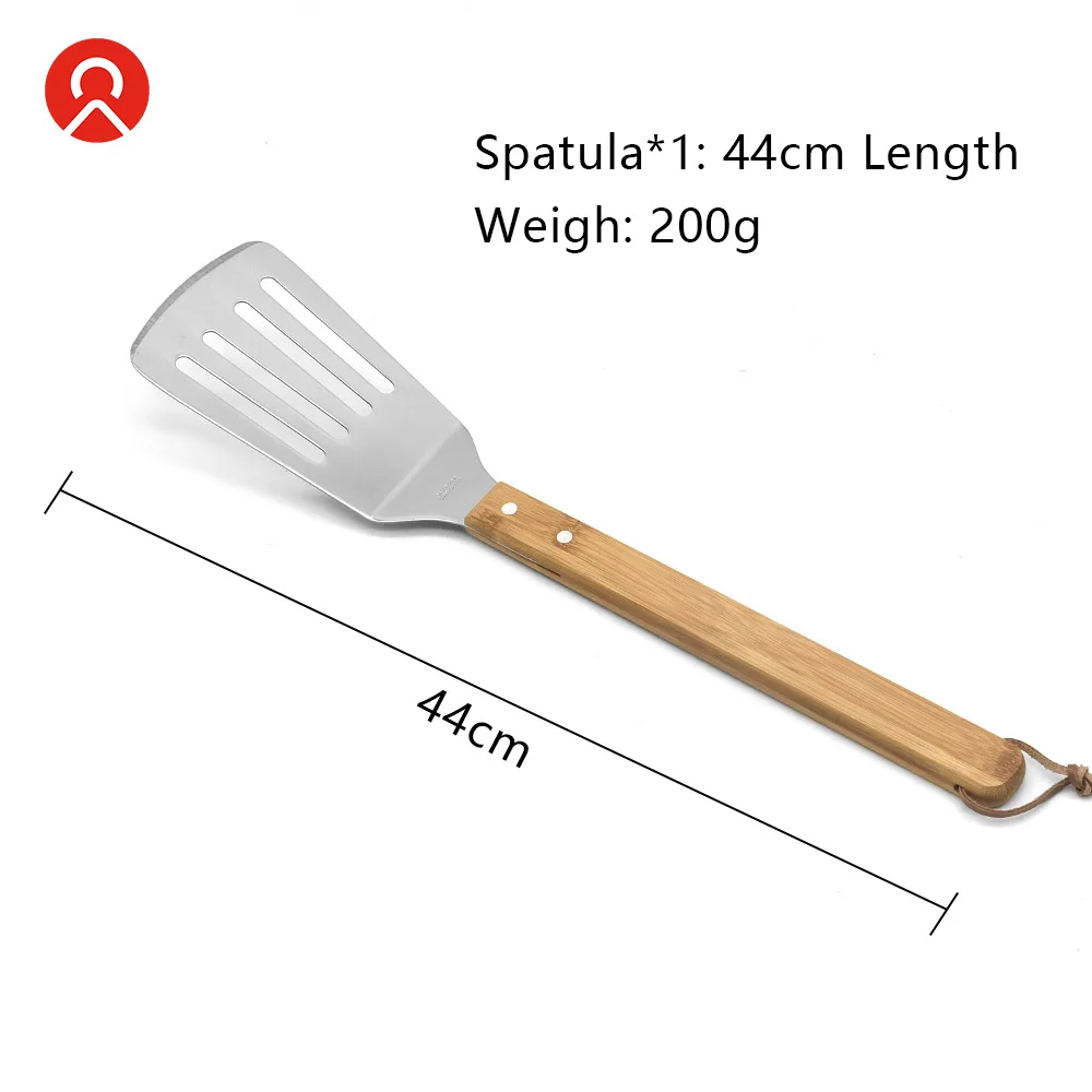 Hot selling Bamboo Handle Stainless Steel Outdoor Camping BBQ Grilling Tool Set 3pcs TOOL