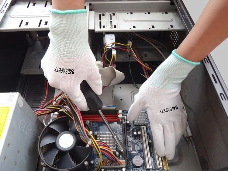 Pu Gloves Manufacturer PU13G White Polyester PU Glove Top Anti-static Working Gloves
