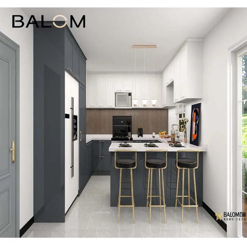 European style lacquer kitchen center cabinet pvc panels small size