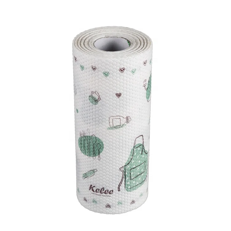 Spunlace Non-woven Wipes Roll Kitchen Cloth Housekeep Rags Printed Wipes