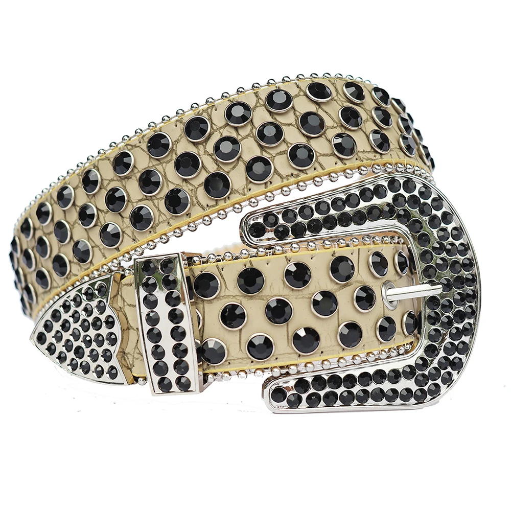 Fast Ship Stock Designer BB Western Cowboy Diamond Croco Genuine Leather Men Women Pink Gold Belt Luxury Rhinestone Belt Bling