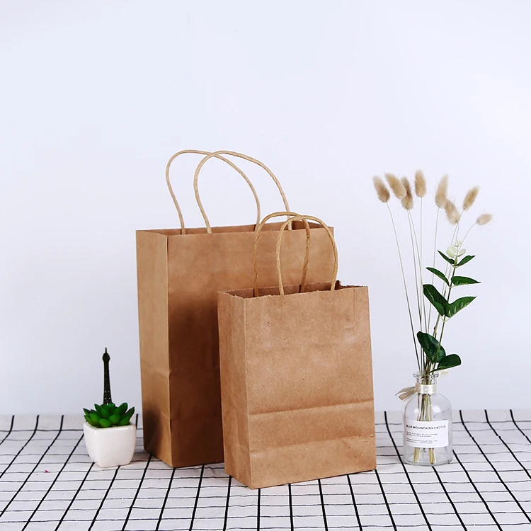 Пользовательские покупок, переработанные желтые бумажные пакеты из крафт-бумаги, бумажные пакеты для покупок одежды с ручкой