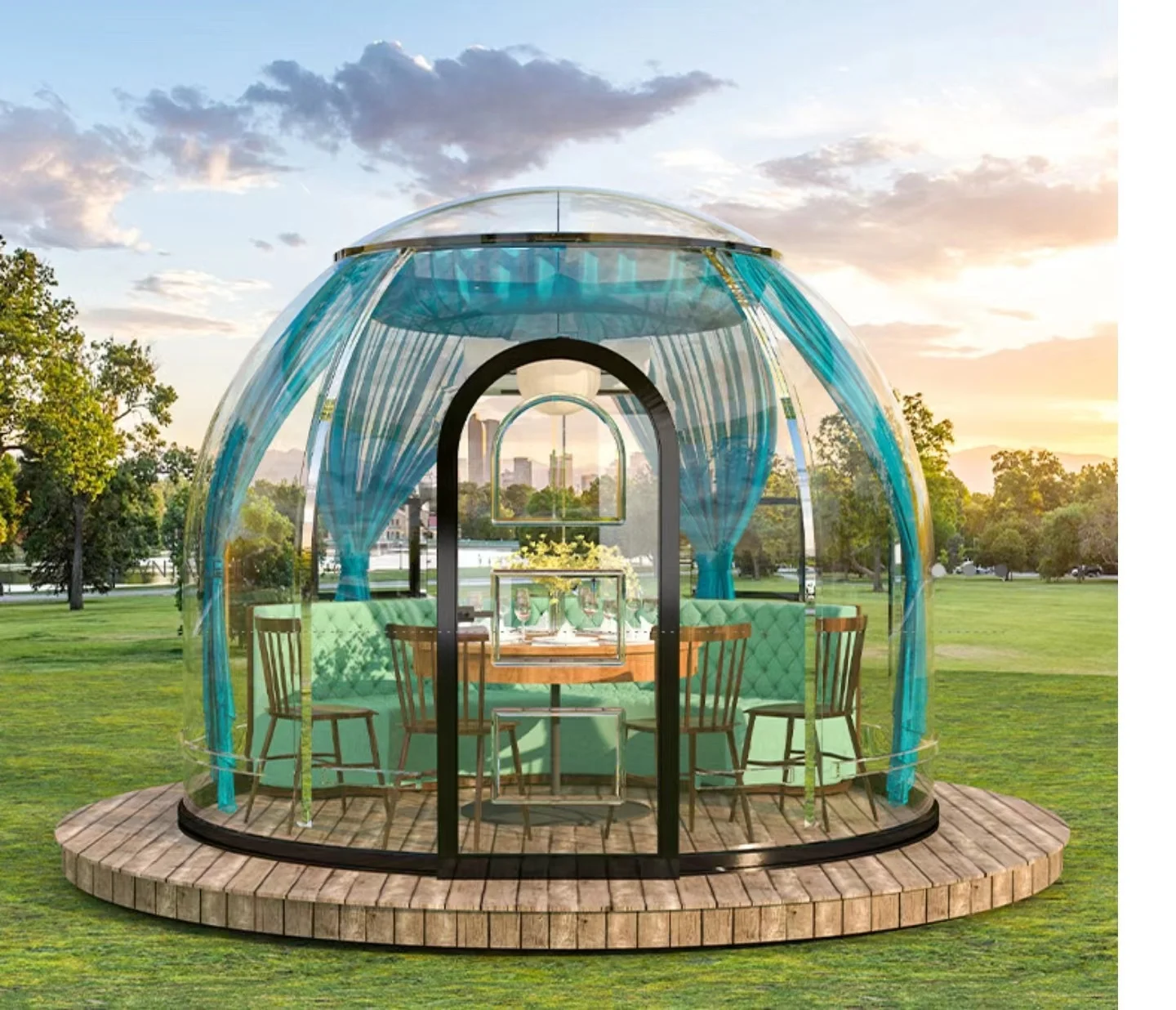 2024 Hot sale outdoor fiberglass sunroom transparent polycarbonate garden glass bubble room star glamping hotel  igloo dome home