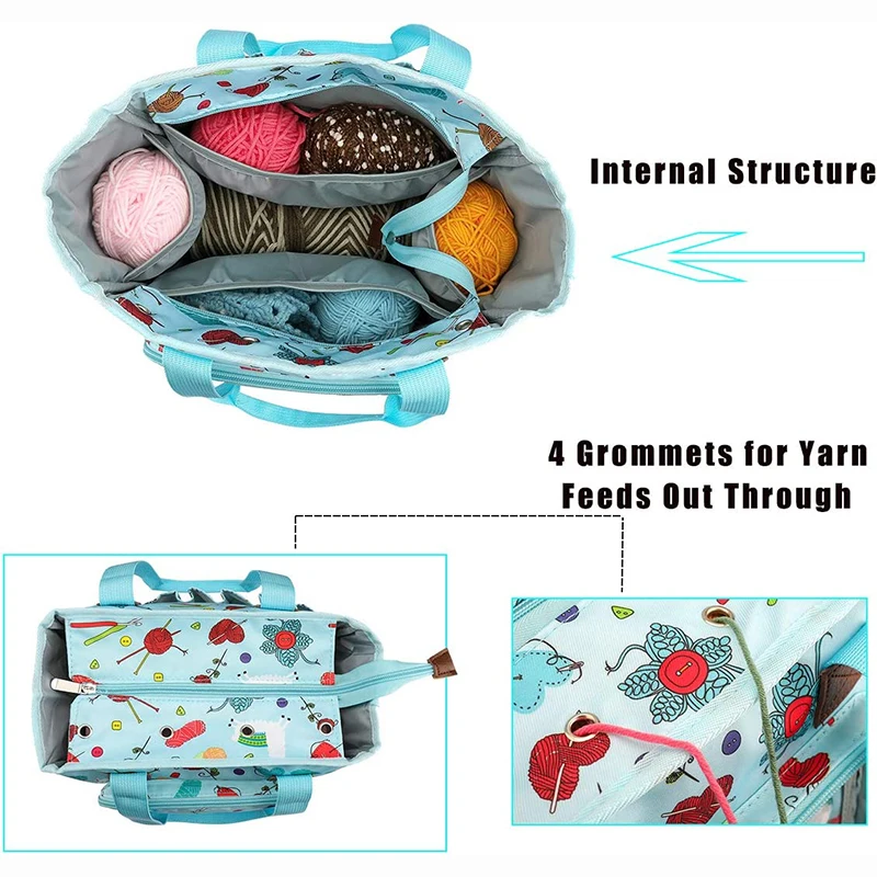 Large Capacity Knitting Yarn And Crochet Hooks Storage Bag Travel Yarn Storage Tote Organizer Bag