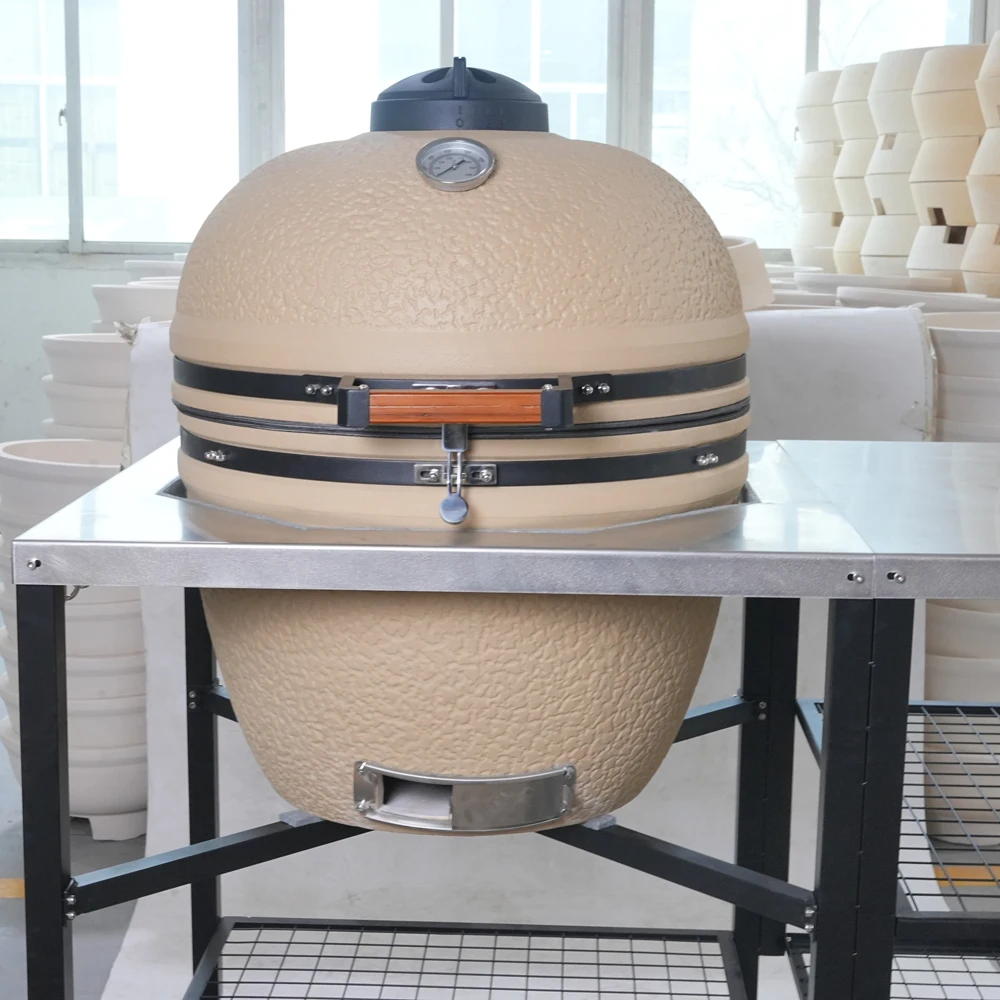 Auplex Kitchen 27 Inch Green Charcoal Barbecue Egg Shape Ceramic Kamado Bbq Grill Outdoor