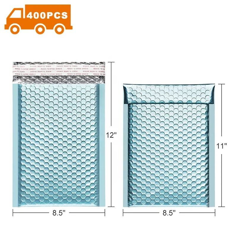 
[Free Shipping]metallic foil light blue custom logo padded bubble envelopes shipping packaging poly bubble mailer 