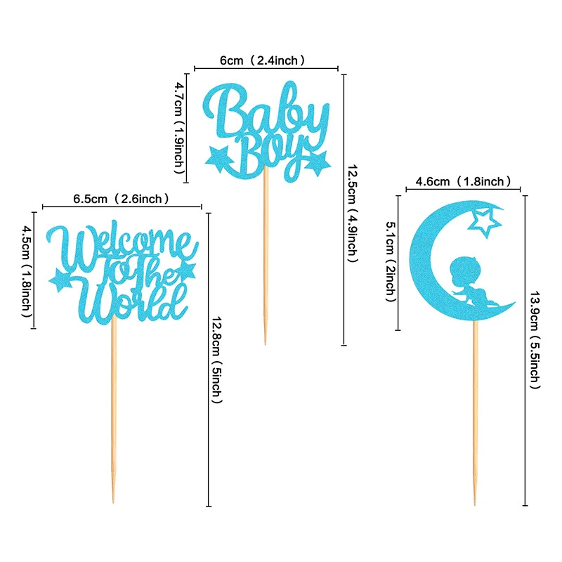 Welcome to the world baby boy 12pcs baby shower cake topper baby shower decorations for boy