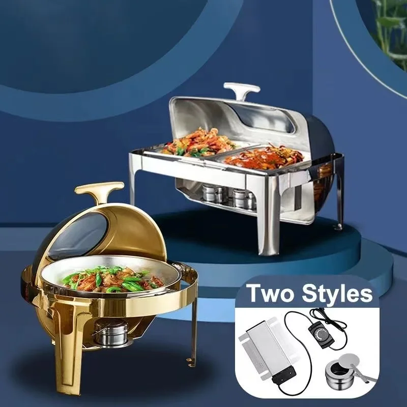 Catering Equipment 6 liters Stainless Steel buffet Chafing dish Set Gold food warmer For Catering Buffet clamshell
