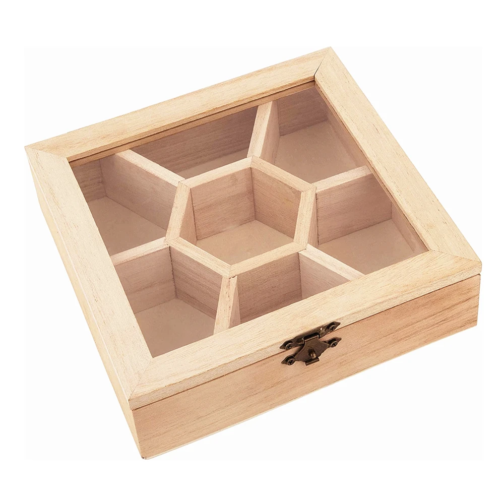 Eco-Friendly Custom Wooden Sectional Boxes Acrylic Lid Present Boxes Birthday Wedding Party Household Storage Sundries Food Dry