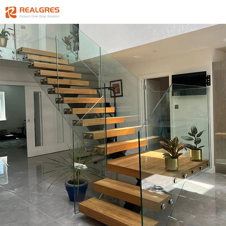 Realgres luxurious stairs home stairs interior modern wooden stair design