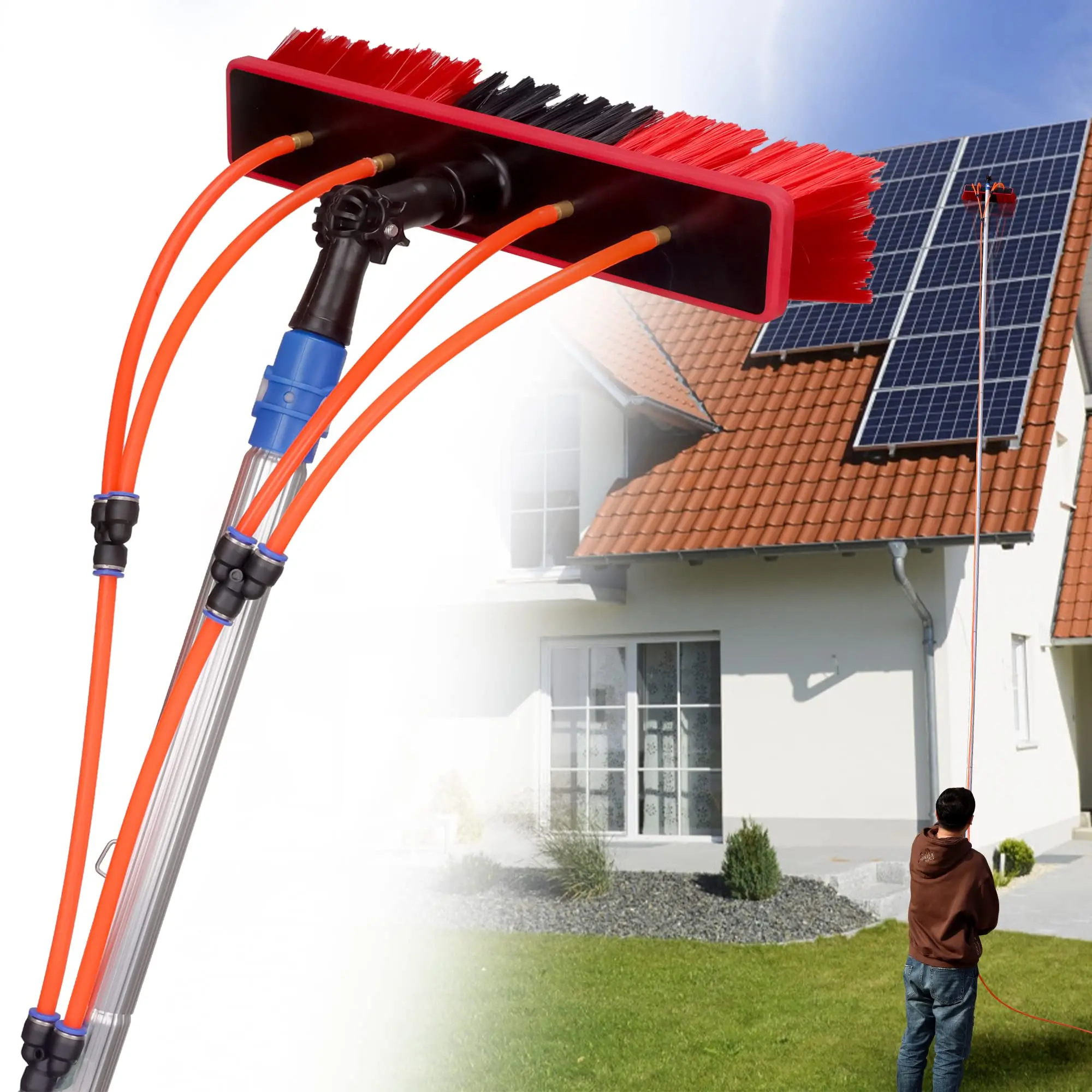Adjustable Aluminum Long Reach Telescopic Water Fed Pole Solar Panel Cleaning Brush Window Cleaning Equipment system