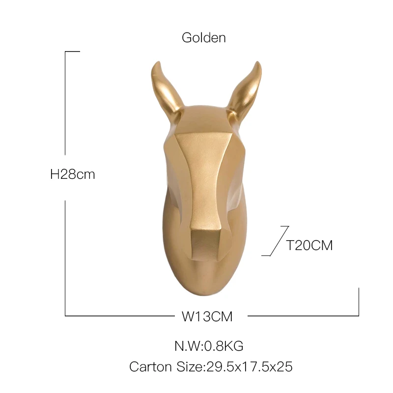 Custom home crafts 3D geometry gold resin horse head sculpture for wall decoration
