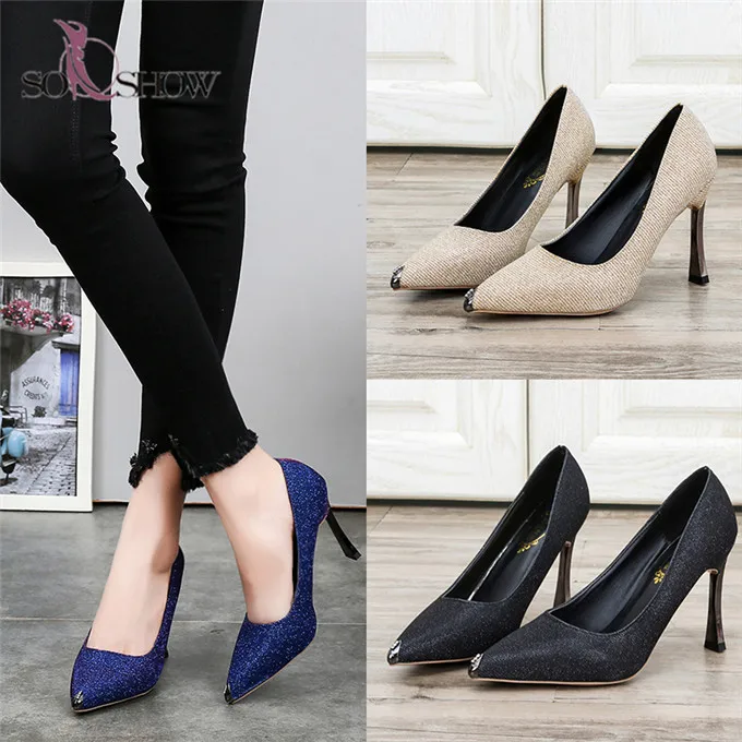 Factory Wholesale price PU upper 8 cm women high heel shoes heels for women
