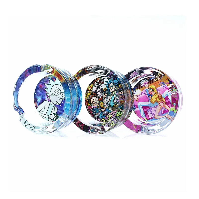 Custom Logo 85mm Cartoon Round Smoking Clear Ash Tray Set Crystal Cheap Portable Glass Ashtray For Cigar