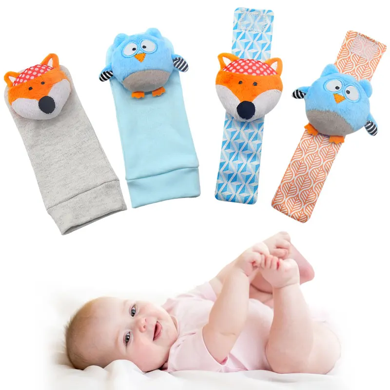 Baby infant stuffed animal cute fox bird socks wrist rattle toy food finder toy