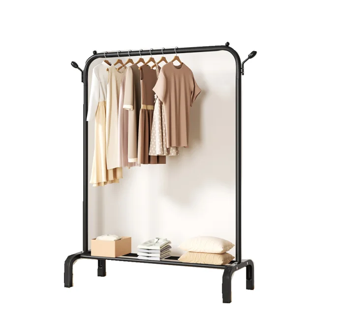 Simple Iron Art Floor Clothes Hanger Balcony Clothes Hanger With storage rack Household Bedroom Clothes Hanger