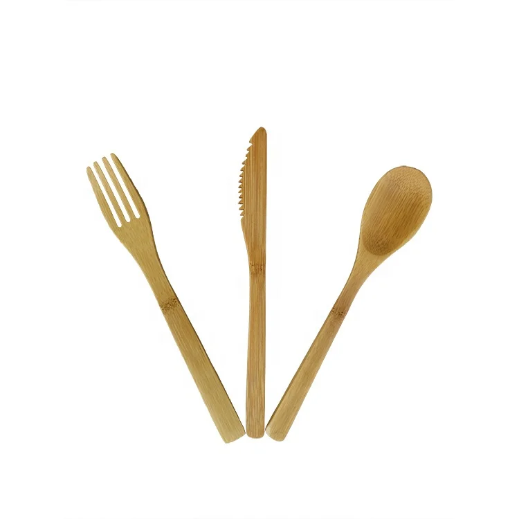High quality source assured 20cm bamboo knife fork and spoon portable bamboo cutlery kit LFGB dinner set