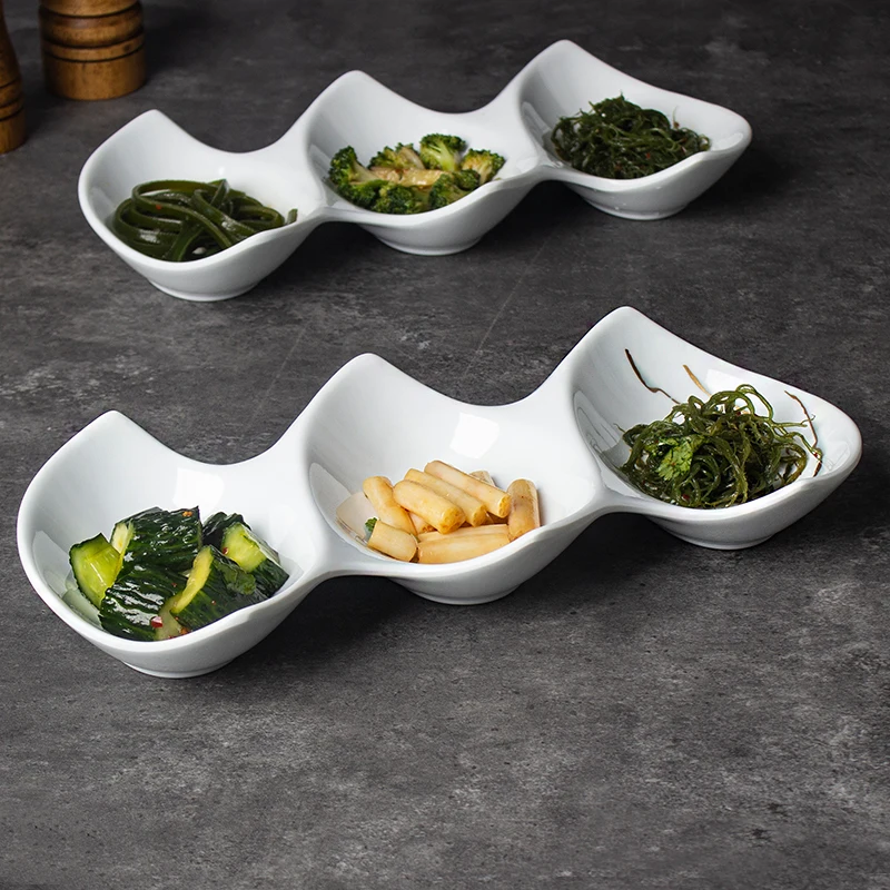 Divided Plates Melamine Dip Bowls Set 3 Compartment Divided Sauce Dishes Serving Platter Appetizer Tray
