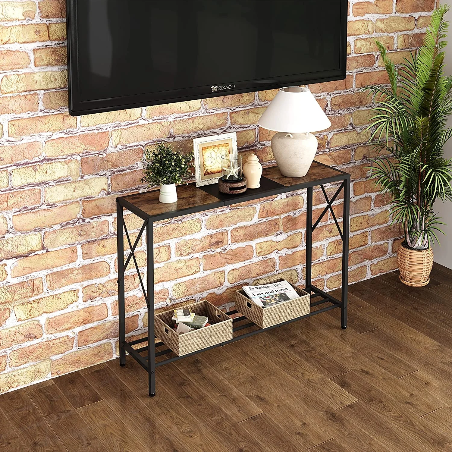 Modern Console Table Industrial entryway shelf Narrow Sofa Table with shelves Entrance Display racks shelf Living Room