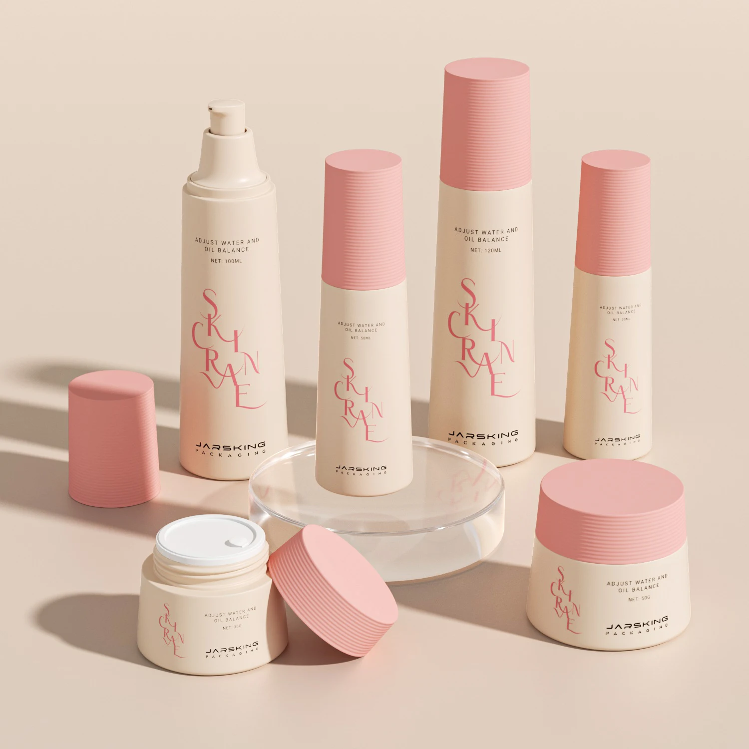 Accept custom logo skin care round plastic 30 50 100 120 ml cream lotion pump bottle skincare packaging and container set