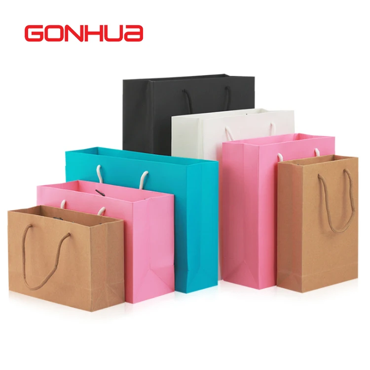 GONHUA wholesale custom takeaway printed bag cardboard luxury gift handle white black brown packaging shopping kraft paper bags