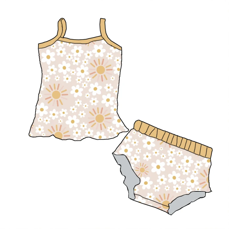 Custom Infants and Toddlers Girls clothing sets Boutique Tank Top Suit Summer Girls Flower T-Shirt Shorts Two-Piece Set