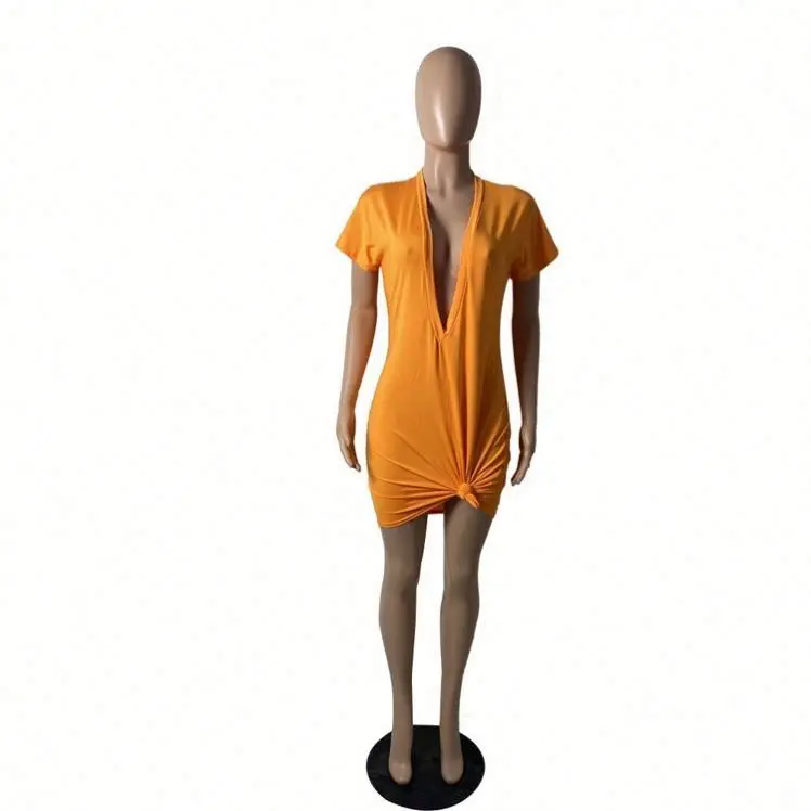 Female Foreign Trade Women Bodycon Sexy Evening Dresses Nightclub Wind Deep Collar Sexy Pure Color Dress Wholesale